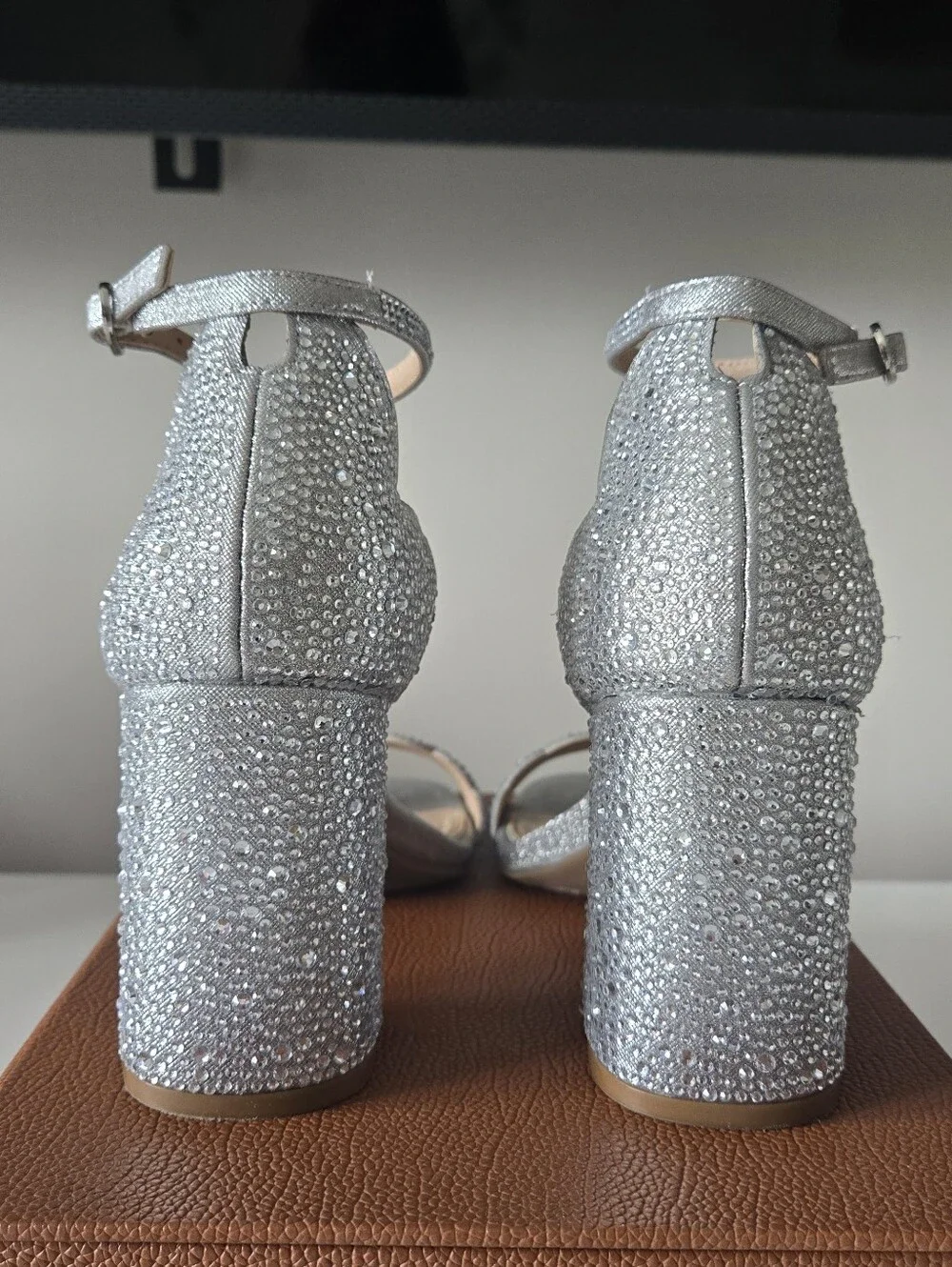 Katie & Kelly Sparkling Silver Rhinestone Ankle-Strap Block Heel Sandal (NEW) - Picture 9 of 14